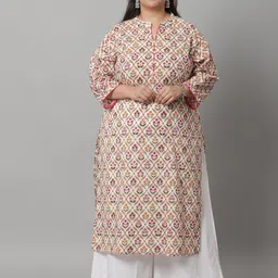 Rajnandini Floral Printed Straight Mandarin Collar Pure Cotton Kurta-image-29