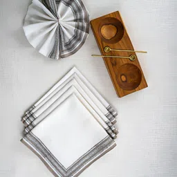 TARAN LIVING White & Grey 6 Pieces Cotton Dinner Table Napkins-image-21