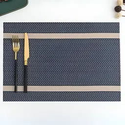 UniKart Navy Blue & Brown 6 Pieces Striped Anti-Slip Rectangle Table Placemats-4