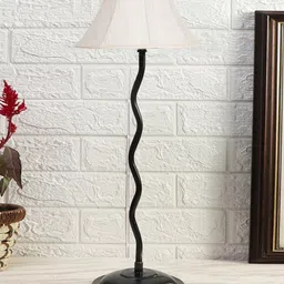 Devansh Off White & Black Textured Cotton Zig Zag Table Lamp With Iron Base-7