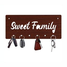 CVANU Brown Sweet Family Laser Cut Wooden 6 Hooks Key Holder-picture-8