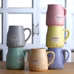 Arrabi Blue & Yellow Handcrafted Printed Stoneware Matte Mugs 220 ml Each-1