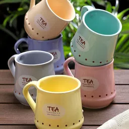 Arrabi Green & Yellow Handcrafted Printed Stoneware Matte Mugs 220 ml Each-26