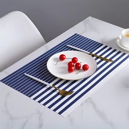 UniKart Navy Blue & White 6 Pieces Striped Waterproof Rectangle Table Placemats-6
