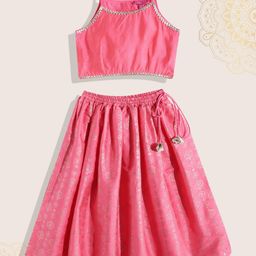 Biba Girls Pink & Gold-Toned Ready to Wear Lehenga & Blouse-image-93