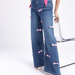 glitchez Women Street Chic Wide Leg Bow Detailed Stretchable Jeans-image-93