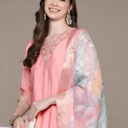 Readiprint Fashions Ethnic Motifs Yoke Design Regular Sequinned Pure Silk Kurta Set-22