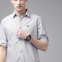 Roadster Men Grey With A Tinge Of Olive Green Solid Pure Cotton Sustainable Casual Shirt-image-11