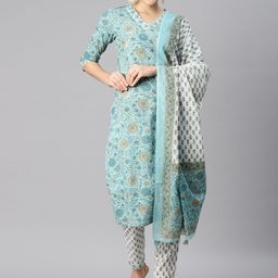 Readiprint Fashions Floral Printed Sequinned Pure Cotton Kurta with Palazzos & Dupatta-picture-18