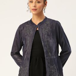 Antheaa Women Mauve Embellished Velvet Finish Open Front Jacket-10