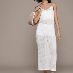 MANGO Openwork Knit Sheer Midi Dress-image-7