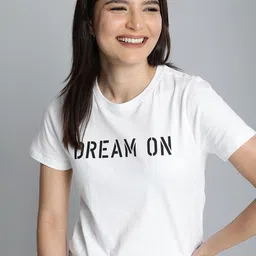 Mast & Harbour Women White Typography Printed T-shirt-picture-4