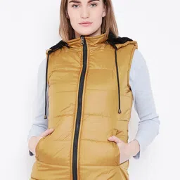Deewa Women Mustard Yellow Solid Hooded Padded Jacket-picture-11
