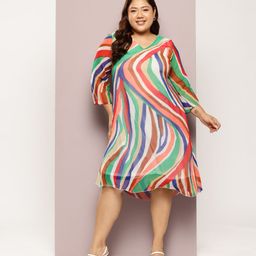 Qurvii+ Plus Size Print Georgette A-Line Midi Dress-image-16