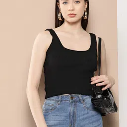 Chemistry Shoulder Straps Ribbed Detail Top-picture-42