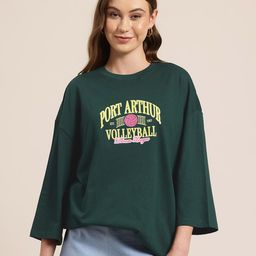 HERE&NOW Printed Drop-Shoulder Sleeves Pure Cotton Oversized T-shirt-picture-29