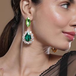 Rubans 18K Gold Plated Dark Green & Light Green Zirconia Studded Earring with Clear Accent-40