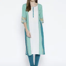 AURELIA Women Sea Green & White Printed Straight Kurta-picture-41