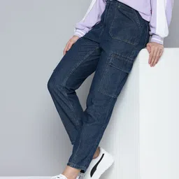 Levis Women Pure Cotton Chambray Cargos Trousers-image-42