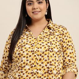 Sztori Women Plus Size Yellow & Brown Printed Casual Shirt-picture-45