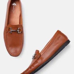 GABICCI Men Tan Brown Textured Leather Loafers-picture-42