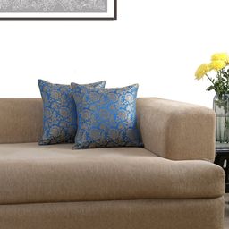 ANS Blue Set of 2 Floral Patterned 16'' x 16'' Square Cushion Covers-36