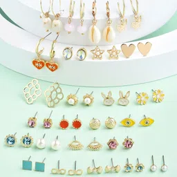 Zaveri Pearls Set Of 25 Contemporary Studs Earrings-99