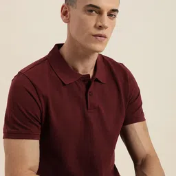 encore by INVICTUS Men Burgundy Solid Polo Collar T-shirt-image-60