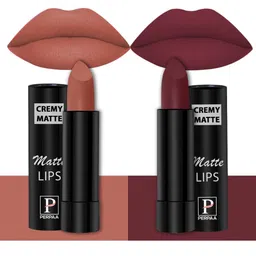 PERPAA Set Of 2 Creamy Matte Bullet Lipstick - 3.5g Each - Caramel 62 - Cherry Maroon 95-18