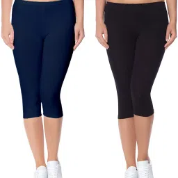 Cotton Lycra 220 GSM Bio-Wash Women Blue, Black Capri-image-91