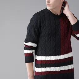 The Roadster Lifestyle Co Men Navy Blue & Maroon Colourblocked Sweater-image-61