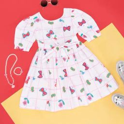 Pantaloons Junior Kids White & Pink Cotton Printed Dress-picture-40