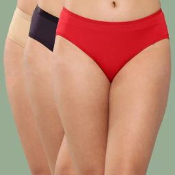 Leading Lady Navy & Nude & Red Plain Panty Pack Of 3-image-30