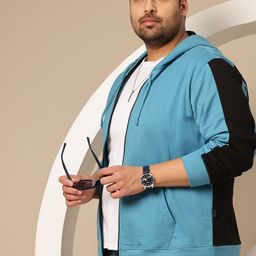 Sztori Plus Size Iron Man Printed & Colourblocked Hooded Zip-Up Sweatshirt-picture-45