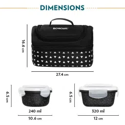 Borosil Black Lunchbox with 4 pc Container Set & Bag (400 ml) image 2