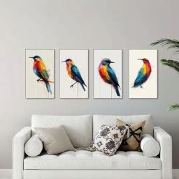 Nestroots Birds of Elegance Black Frame Geometric Canvas Wall Painting - Set of 4-34