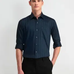 Arrow Teal Blue Cotton Slim Fit Striped Shirt-picture-12