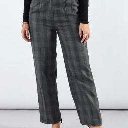 Checked Straight Fit High-Rise Wrinkle Free Pleated Formal Trousers-image-8
