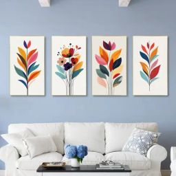 Nestroots Bouquet of Colorful Flowers Gold Frame Floral Canvas Wall Painting - Set of 4-40