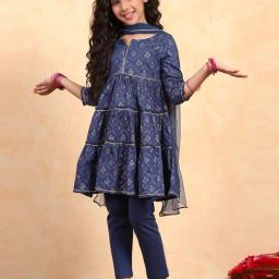 BIBA Girls Blue Cotton Printed Suit Set-picture-28