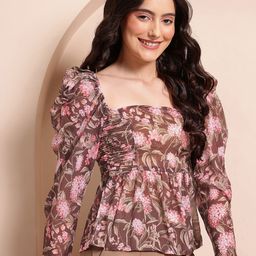 Mast & Harbour Floral Print Smocked Ruched Top-picture-13