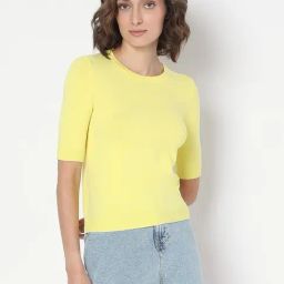 Vero Moda Yellow Solid Half Sleeves Tops-picture-18