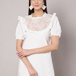 Amagyaa Women Puff Sleeve Pure Cotton A-Line Mini Dress-image-97