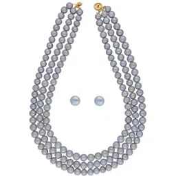 Sri Jagdamba Pearls 3 Line Grey Alloy Necklace Set-24