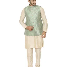 Manyavar Aqua Green Printed Ethnic Jacket-picture-47