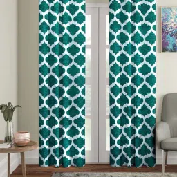 Klotthe Green & White Cotton 7 ft. Door Curtains - Set of 2-11