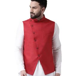 Tabard Red Regular Fit Cotton Nehru Jacket-picture-49