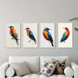 Nestroots Birds of Elegance Gold Frame Geometric Canvas Wall Painting - Set of 4-26