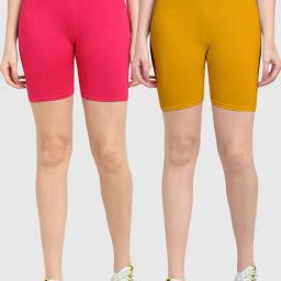 Gracit Pink & Yellow Cotton Sports Shorts - Pack Of 2-image-85