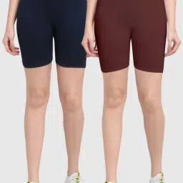 Gracit Navy & Brown Cotton Sports Shorts - Pack Of 2-image-8
